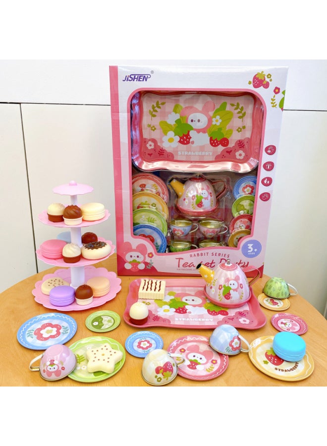 Children's Tea Set Afternoon Tea Dessert Play House Tinplate Toy Baby Simulation Kitchen Teapot Gift Box-Color:Pony Tea Set Boxed + Hamburg 16 Piece Set - Image 2