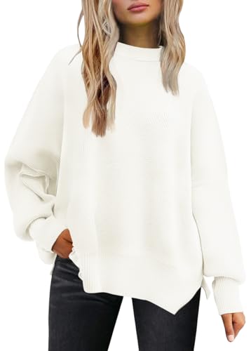 LILLUSORY Oversized Sweaters for Women 2025 Fall Fashion Outfits Trendy Crewneck Knit Cute Lightweight Sweater Pullover Tops Long Sleeve Shirts Winter Clothes White L - Image 1