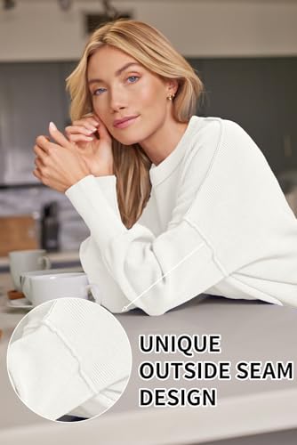 LILLUSORY Oversized Sweaters for Women 2025 Fall Fashion Outfits Trendy Crewneck Knit Cute Lightweight Sweater Pullover Tops Long Sleeve Shirts Winter Clothes White L - Image 4