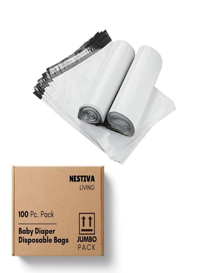 Nestiva Living Baby Diaper Disposable Bags, 100 Pack, Jumbo Pack, White - Image 1