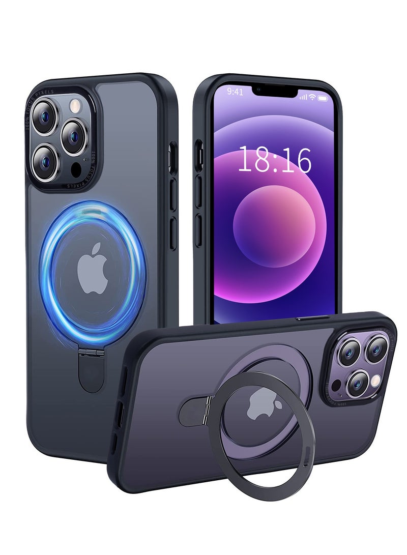 INFOSUN iPhone 12 Pro Max Case with Magnetic Invisible Stand Cover Shockproof and Anti-Yellow Slim Translucent Matte Protective Magsafe Case for Apple iPhone 12 Pro Max 6.7 inch - Black - Image 1