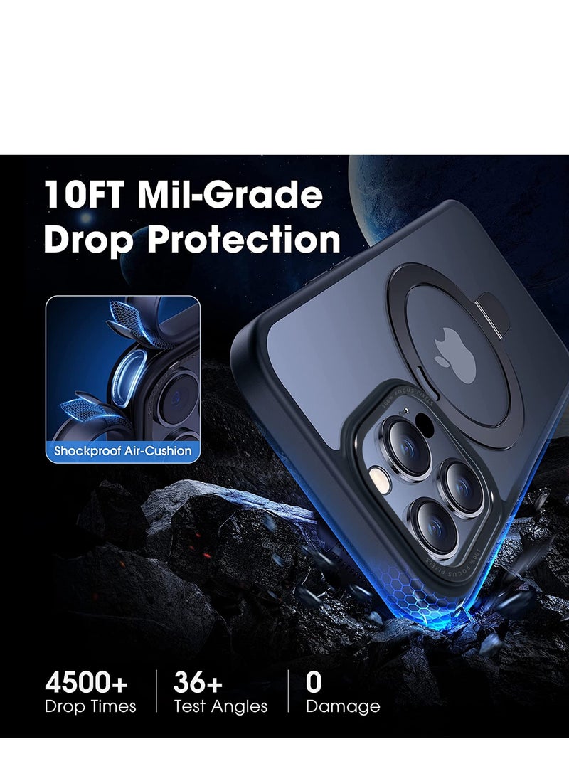 INFOSUN iPhone 12 Pro Max Case with Magnetic Invisible Stand Cover Shockproof and Anti-Yellow Slim Translucent Matte Protective Magsafe Case for Apple iPhone 12 Pro Max 6.7 inch - Black - Image 4