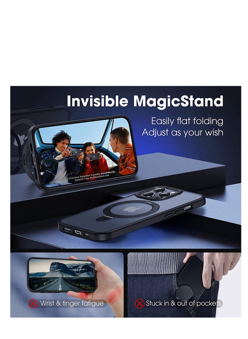 INFOSUN iPhone 12 Pro Max Case with Magnetic Invisible Stand Cover Shockproof and Anti-Yellow Slim Translucent Matte Protective Magsafe Case for Apple iPhone 12 Pro Max 6.7 inch - Black - Image 3