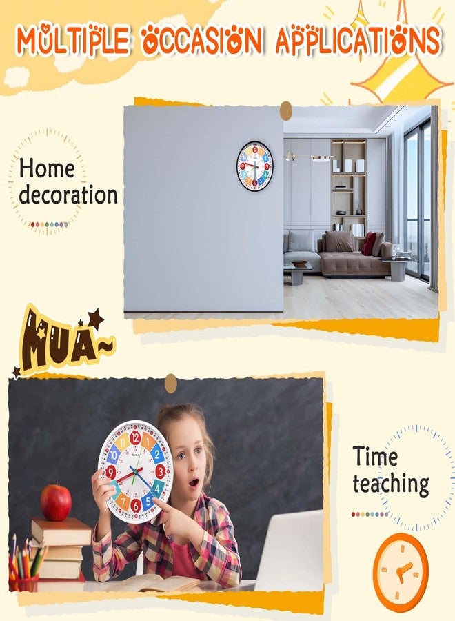 Oxmidud Kids Learning Clock,10'' Silent Non-Ticking Teaching Educational Telling Time Colorful Wall Clocks for Children Bedroom Classroom Home Decor, Gifts for Christmas Birthday (White) - Image 5