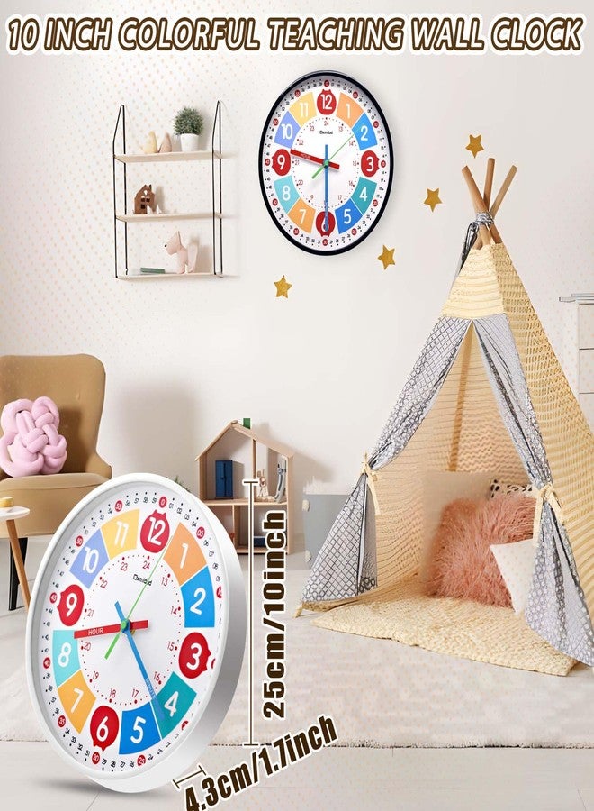 Oxmidud Kids Learning Clock,10'' Silent Non-Ticking Teaching Educational Telling Time Colorful Wall Clocks for Children Bedroom Classroom Home Decor, Gifts for Christmas Birthday (White) - Image 2