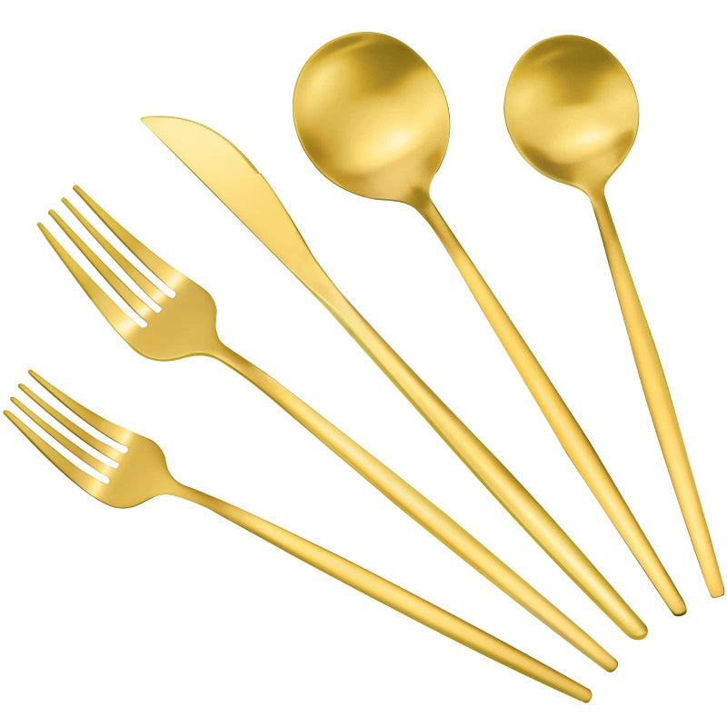 Gold Silverware Set for 8 Stainless Steel Flatware Set 40Pieces Cutlery Tableware set Include Spoons And Forks Set Matte Gold Utensil Set Stain Finish Dishwasher Safe