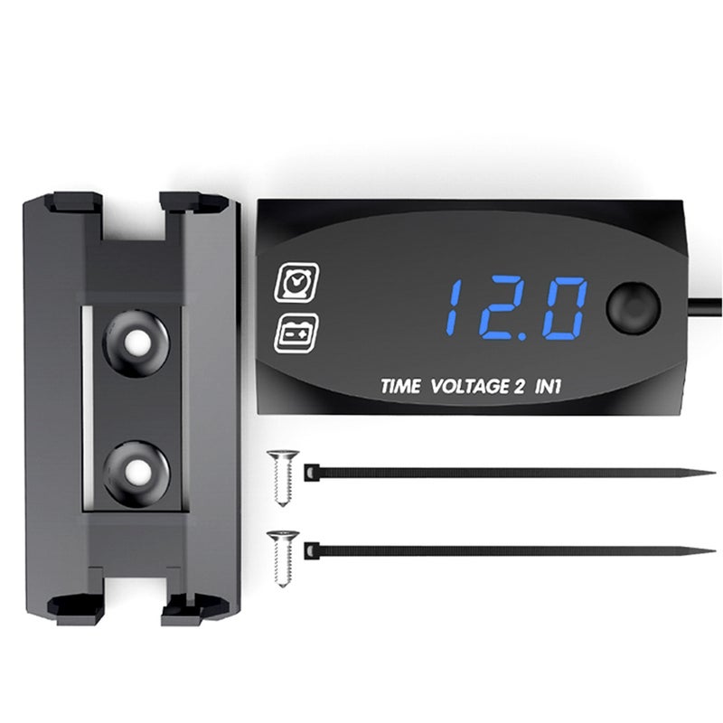 Motorycycle DC 6V-30V 2 In 1 Digital Time Clock Voltage voltmeter IP67 Waterproof Tester Battery Moniter Gauge for Car Boat Marine - Image 3