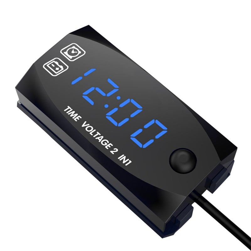 Motorycycle DC 6V-30V 2 In 1 Digital Time Clock Voltage voltmeter IP67 Waterproof Tester Battery Moniter Gauge for Car Boat Marine - Image 1
