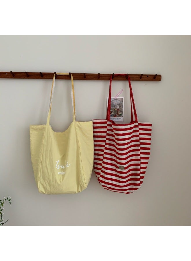 2024 Arrival Striped Canvas Bag Korean Style Ins Tote Casual Large Capacity Dual-purpose Shoulder Bag-Color:Faith Navy Striped Front And Back Double Sided Backpack  - Image 2