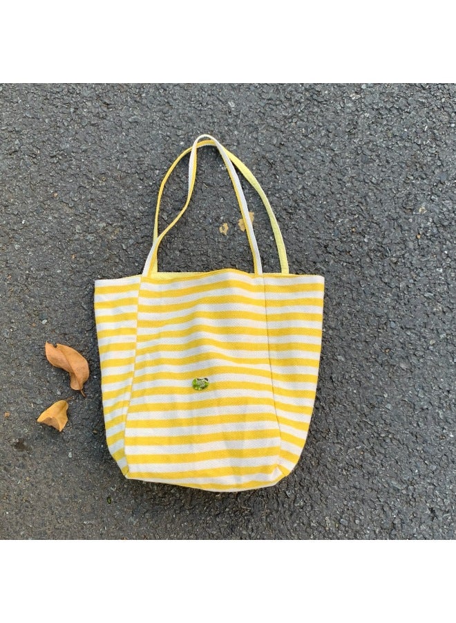 2024 Arrival Striped Canvas Bag Korean Style Ins Tote Casual Large Capacity Dual-purpose Shoulder Bag-Color:Faith Navy Striped Front And Back Double Sided Backpack  - Image 4