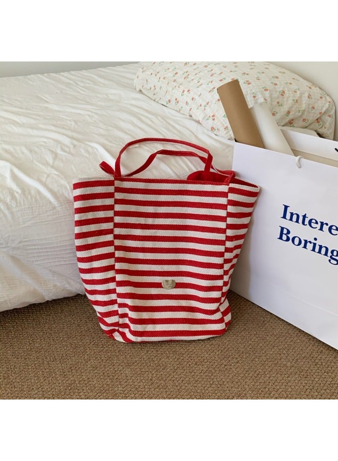 2024 Arrival Striped Canvas Bag Korean Style Ins Tote Casual Large Capacity Dual-purpose Shoulder Bag-Color:Faith Navy Striped Front And Back Double Sided Backpack  - Image 3