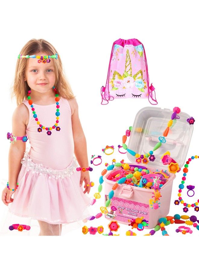 Orian Pop Beads Jewelry Making Kit For Girls 550+ Piece Set Pop Beads For Girls Ages 3 And Up Fun And Colorful Snap Beads Bracelet Making Kit Necklaces And Rings. Great Colorful Unicorn Gift Bag - Image 1