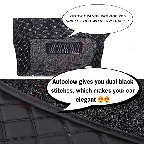 AutoClow Premium 7D Car Mat Full Set for Renault Duster (Model : 2017-2026) || Luxury Leather Dual-Stitch Full Set 7D Car Floor Mat || 100% Waterproof || Color : Black-Black (Design-1) - Image 4