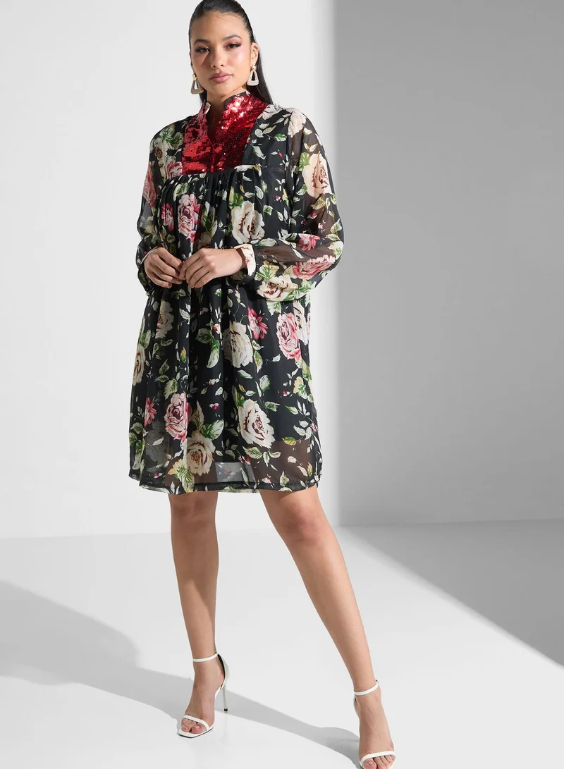 Golden Apple High Neck Pleated Dress