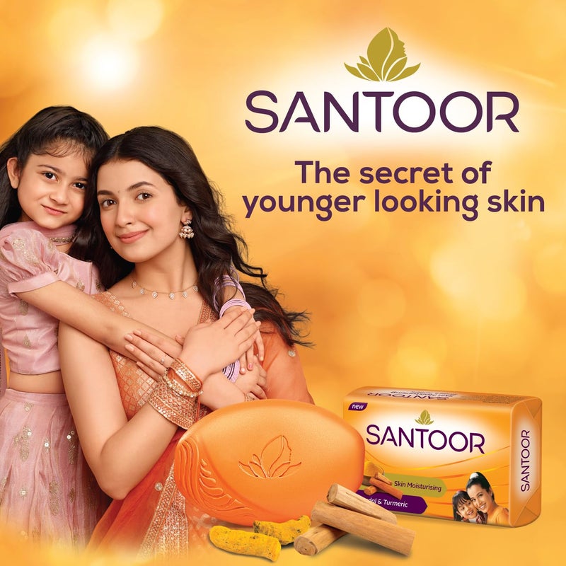 Santoor صابون الاستحمام سانتور المرطب للبشرة بخلاصة خشب الصندل والكركم مع خصائص مغذية ومضادة للشيخوخة لبشرة ناعمة وسلسة وشابة لجميع أنواع البشرة عبوة من 8 قطع 125 جرام - Image 4