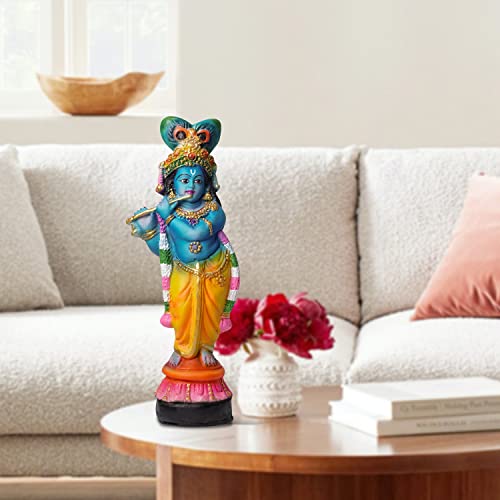 Newven Resin 1 Feet Handcrafted Krishna Murti Showpiece Idol Decorative Statue Figurine For Home Decor Craft Gifts For House Warming For Living Room, Multicolour - Image 3