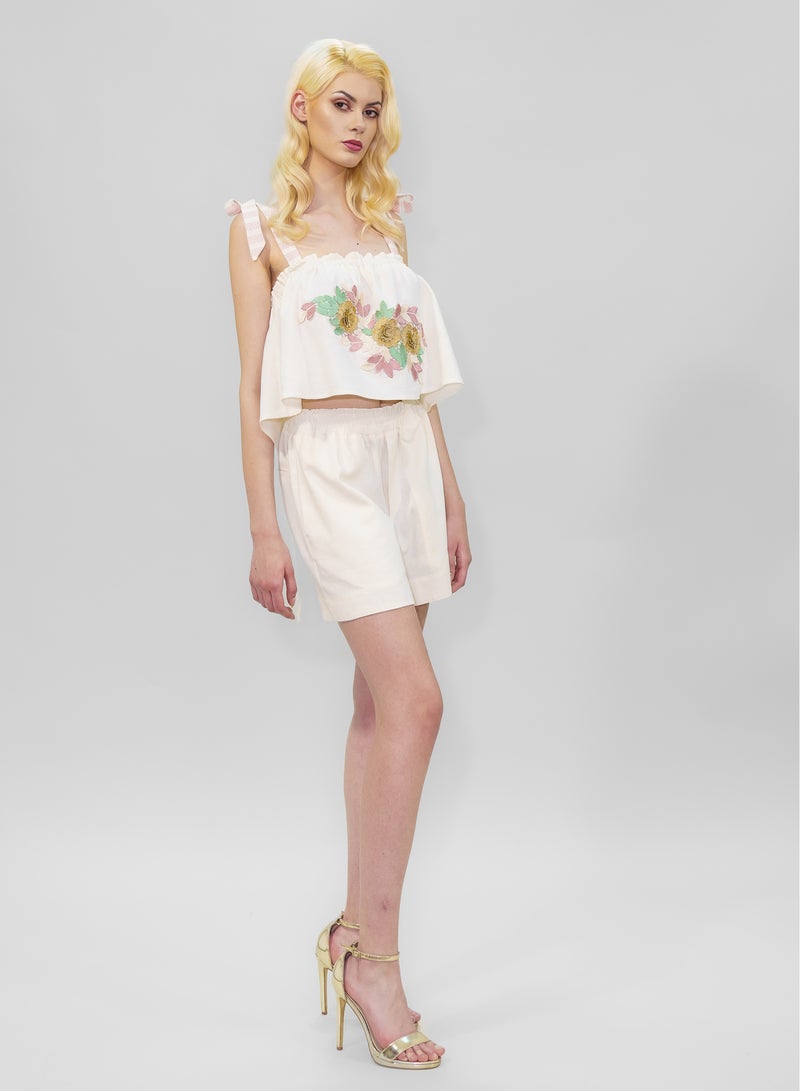 BITOLIA GALLERY Ivory Linen Top and Shorts Set  - Image 3