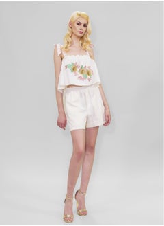 BITOLIA GALLERY Ivory Linen Top and Shorts Set  - Image 1