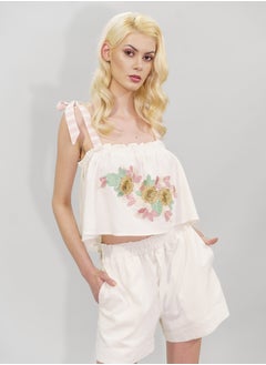 BITOLIA GALLERY Ivory Linen Top and Shorts Set  - Image 5