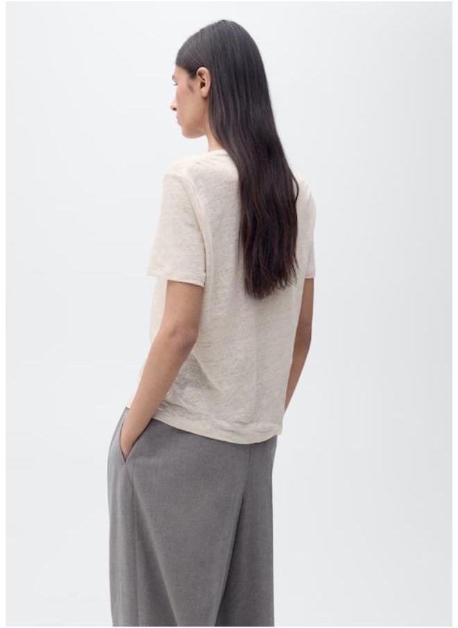 MANGO Casual V Neck Linen T-Shirt  - Image 2