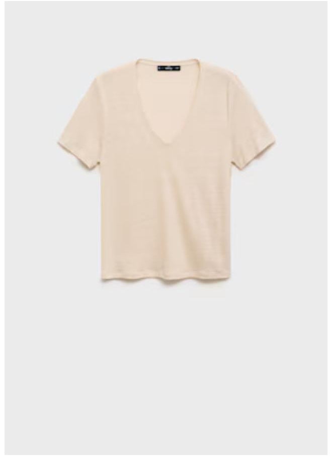 MANGO Casual V Neck Linen T-Shirt  - Image 5