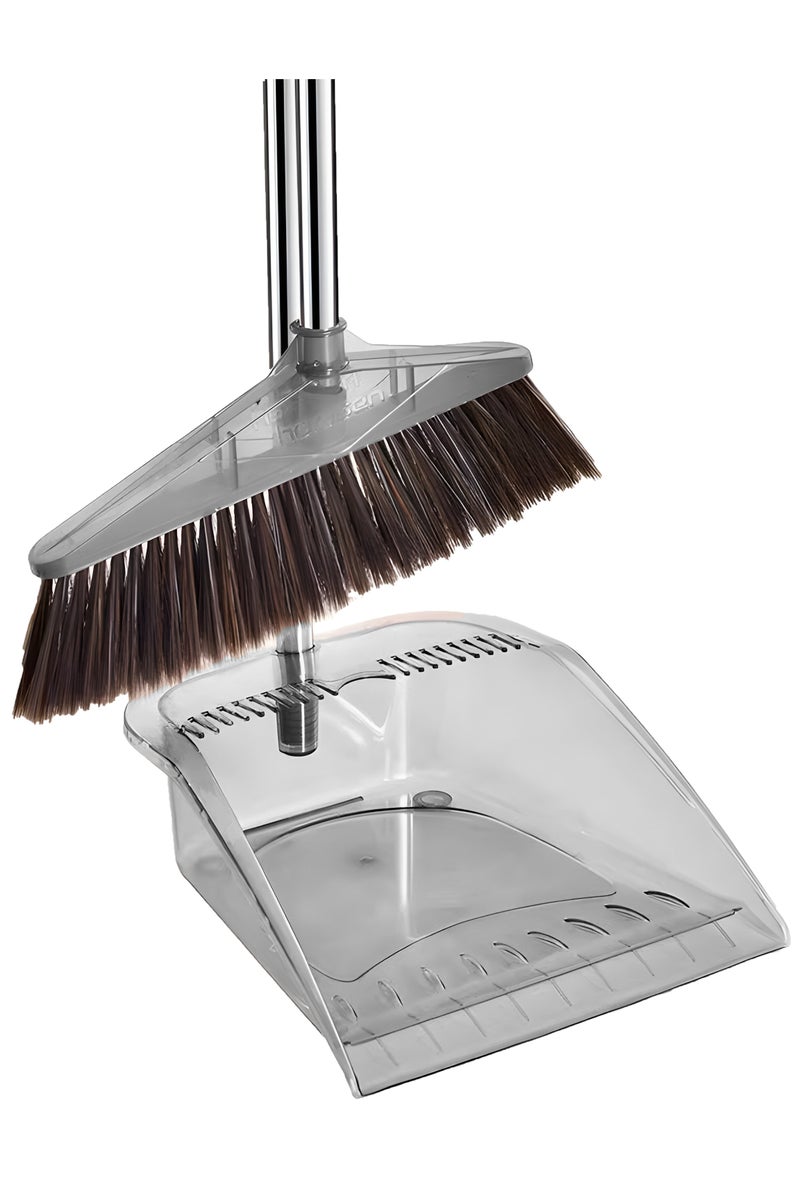 الصفحة الرئيسية 4 أنت مجموعة مكنسة ومجرفة غبار بمقبض من الفولاذ المقاوم للصدأ، مجرفة غبار قائمة بذاتها مع مشط تنظيف ذاتي للمطبخ والمكتب والمنزل والاستخدام على الأرضيات، لون رمادي - Image 1