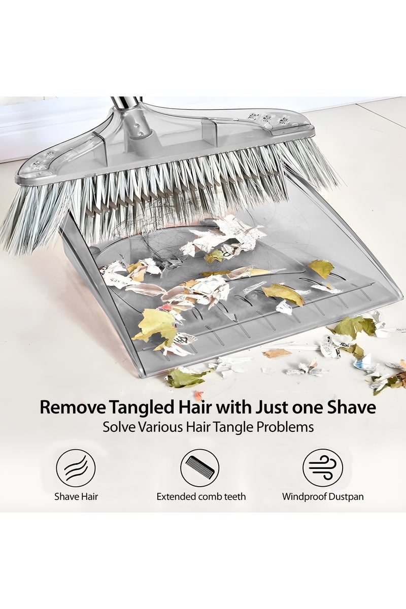 الصفحة الرئيسية 4 أنت مجموعة مكنسة ومجرفة غبار بمقبض من الفولاذ المقاوم للصدأ، مجرفة غبار قائمة بذاتها مع مشط تنظيف ذاتي للمطبخ والمكتب والمنزل والاستخدام على الأرضيات، لون رمادي - Image 3