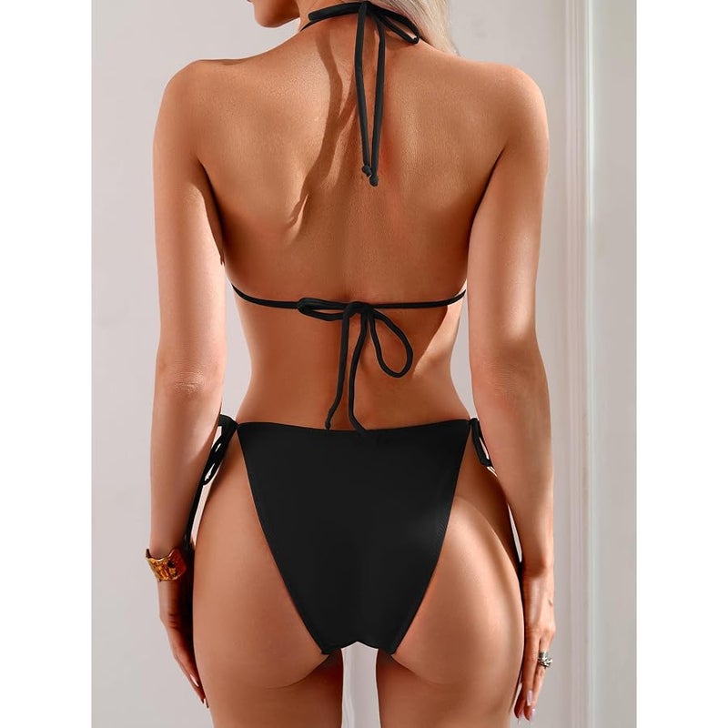 TASHEHE Women's Bikini Set High Cut Triangle Sexy Tie Swimsuit Two Piece Beads Shoulder Straps Bathing Suit - Image 2