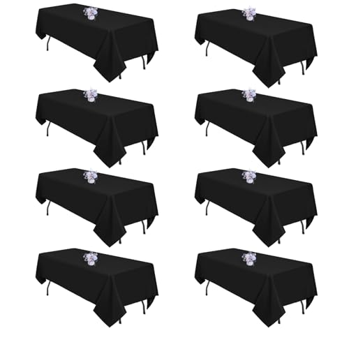 pepmily 8 Pack Black Tablecloths 60x102 Inch Table Cloths for 6 Foot Rectangle Tables, Wrinkle Resistant Washable Rectangular Fabric Table Cover for Dining Wedding Banquet Camping Party - Image 1