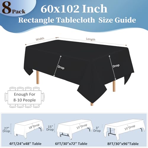 pepmily 8 Pack Black Tablecloths 60x102 Inch Table Cloths for 6 Foot Rectangle Tables, Wrinkle Resistant Washable Rectangular Fabric Table Cover for Dining Wedding Banquet Camping Party - Image 2