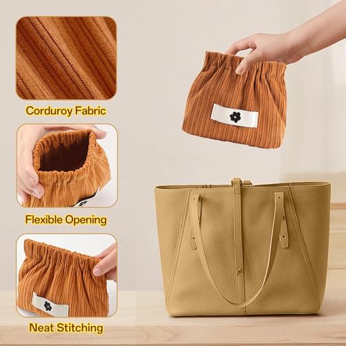 Kawn® 2pcs Small Makeup Pouch, Corduroy Elastic Storage Bag Coin Pouch Lipstick Bag, Mini Jewelry Storage Pouches for Women Girls, Easy Squeeze Open Travel Pouch Portable (Coffee + Beige) - Image 4