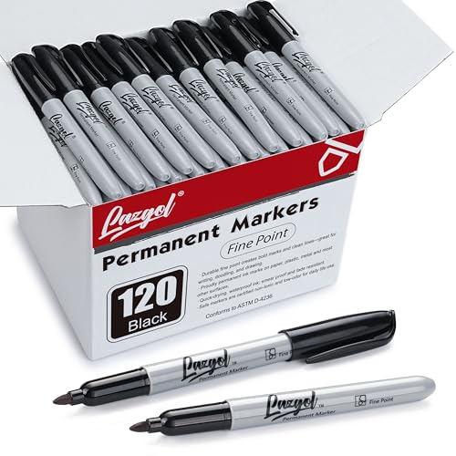 LAZGOL Permanent Markers Bulk 120 Pack Fine Tip Black Permanent Markers Waterproof Markers Premium Smear Proof Pens Quick Drying Office Supplies for School Office Home - Image 1