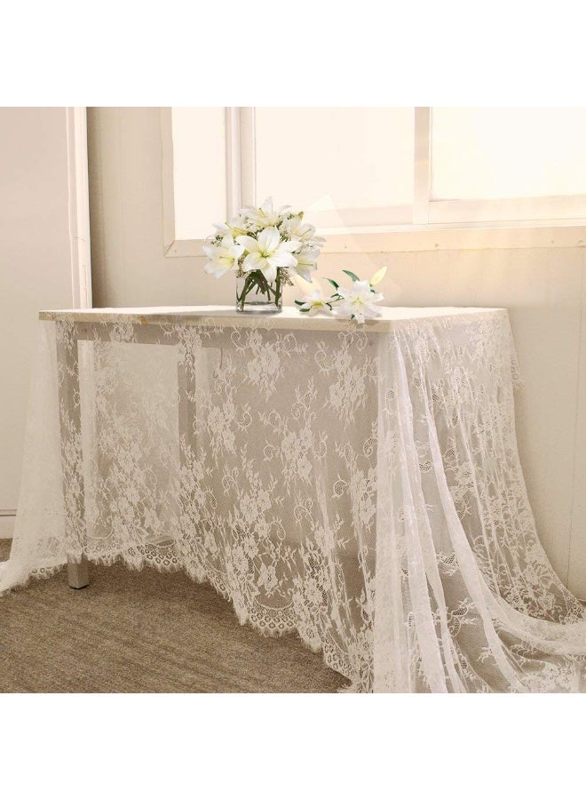 B.Cool B-COOL White Lace Tablecloth 60 X120 Inches Rectangle Vintage Embroidered Bridal Wedding Tablecloths Sheer Overlay for Rustic Outdoor Party Reception Home Decor - Image 1