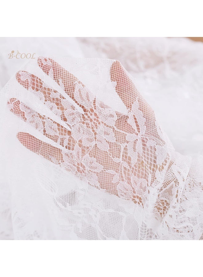 B.Cool B-COOL White Lace Tablecloth 60 X120 Inches Rectangle Vintage Embroidered Bridal Wedding Tablecloths Sheer Overlay for Rustic Outdoor Party Reception Home Decor - Image 3
