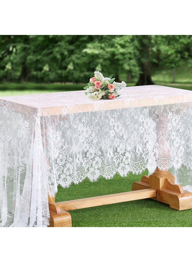 B.Cool B-COOL White Lace Tablecloth 60 X120 Inches Rectangle Vintage Embroidered Bridal Wedding Tablecloths Sheer Overlay for Rustic Outdoor Party Reception Home Decor - Image 5