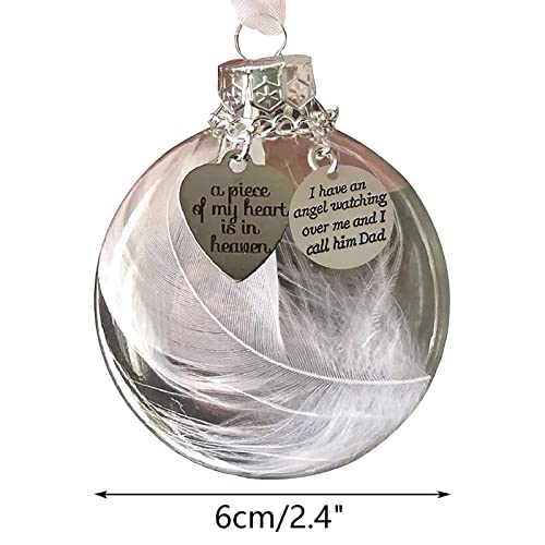 BLISI Clear Christmas Memorial Ornament Feather Ball, A Piece of My Heart is in Heaven, Christmas Tree Hanging Pendant Memorial Gifts for Loss of Father in Memory of Dad Sympathy Gift - Image 2