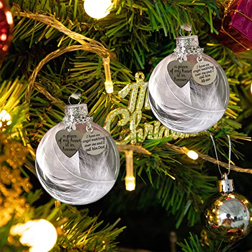 BLISI Clear Christmas Memorial Ornament Feather Ball, A Piece of My Heart is in Heaven, Christmas Tree Hanging Pendant Memorial Gifts for Loss of Father in Memory of Dad Sympathy Gift - Image 3