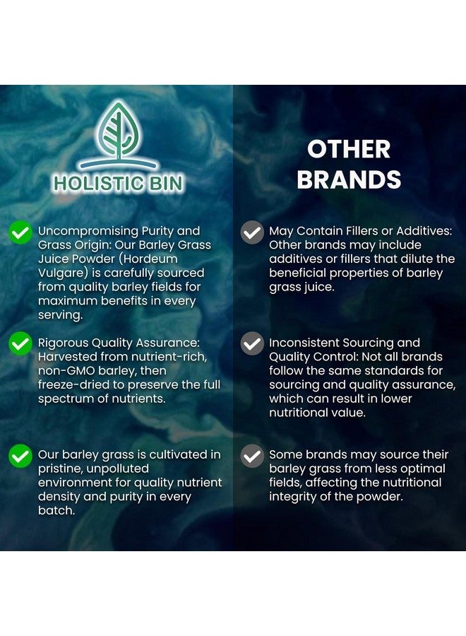 Holistic Bin Organic Barley Grass Juice Powder - 100% Pure USDA Organic - Fermented with 35 Probiotic Strains - Nutrient-Dense Green Superfood for Smoothies - Supports Digestion - 30 Day Supply (50g) - Image 2