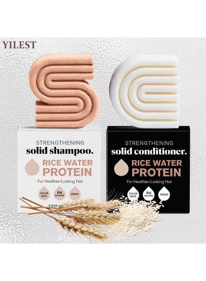 ييلست مجموعة صابون شامبو الأرز ٩١ غرام + صابون بلسم ٧٠ غرام، شامبو وبلسم صلب معزز ببروتين ماء الأرز. - Image 1