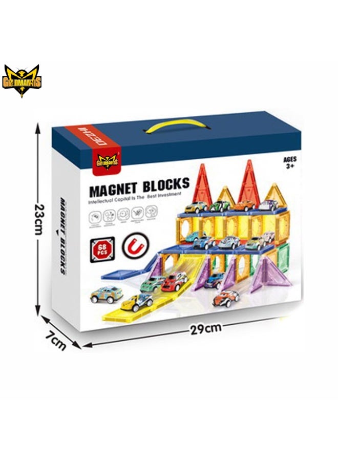GOLD MANTIS Magnetic Building Tiles with Cars – 68+ Piece Set for Kids – STEM Construction Toy with Ramps & Mini Vehicles – Educational Magnetic Blocks for Boys & Girls - Image 2