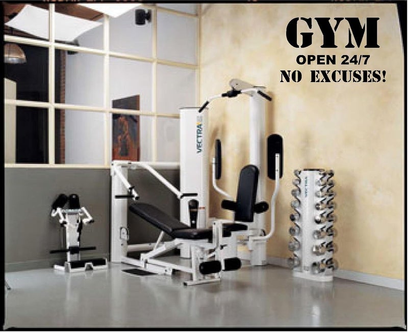BPA Gym Open 24/7 No Excuses Vinyl Wall Decal - Image 2