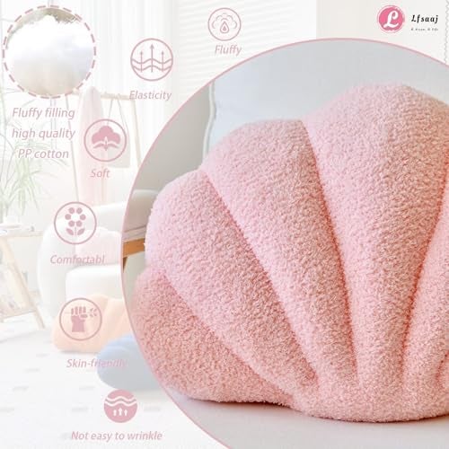 Lfsaaj Pink Seashell Throw Pillows, Shell Shaped Throw Pillows, 13 Inch Soft Home Decorative Pillow Plush Cushion for Bed Couch Living Sofa Room Decor Accent Throw Pillow - Image 2