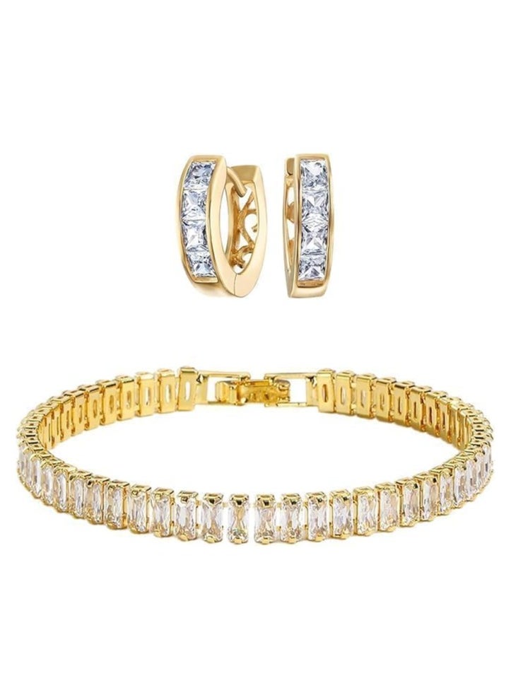Fayrouz Jewellery Jewelry set consisting of a baguette tennis bracelet and hoop earrings.  - Image 1