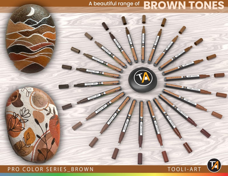 TOOLI-ART Acrylic Paint Pens 22 Brown Tones Assorted Pro Color Series Markers Set 0.7mm Extra Fine Tip for Rock Painting, Glass, Mugs, Wood, Metal, Canvas, Projects, Non Toxic, Waterbased, Quick Drying - Image 3