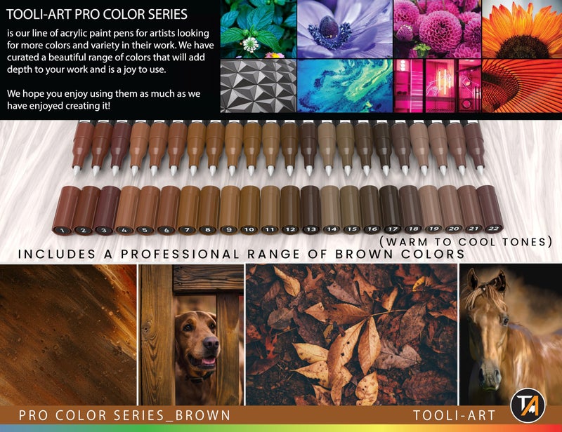TOOLI-ART Acrylic Paint Pens 22 Brown Tones Assorted Pro Color Series Markers Set 0.7mm Extra Fine Tip for Rock Painting, Glass, Mugs, Wood, Metal, Canvas, Projects, Non Toxic, Waterbased, Quick Drying - Image 4