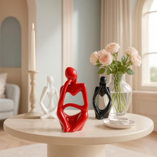 Xtore Thinker Decoreative Statues for Home Decor (Pack of 3, Black, Red & White) - Image 2
