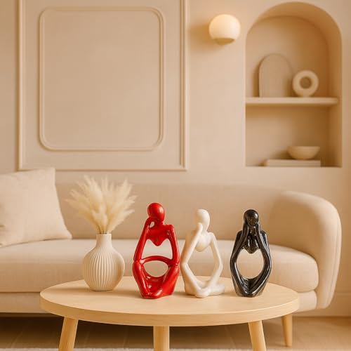 Xtore Thinker Decoreative Statues for Home Decor (Pack of 3, Black, Red & White) - Image 3