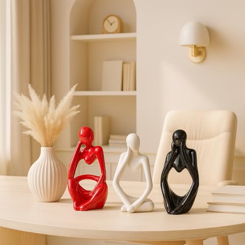 Xtore Thinker Decoreative Statues for Home Decor (Pack of 3, Black, Red & White) - Image 5