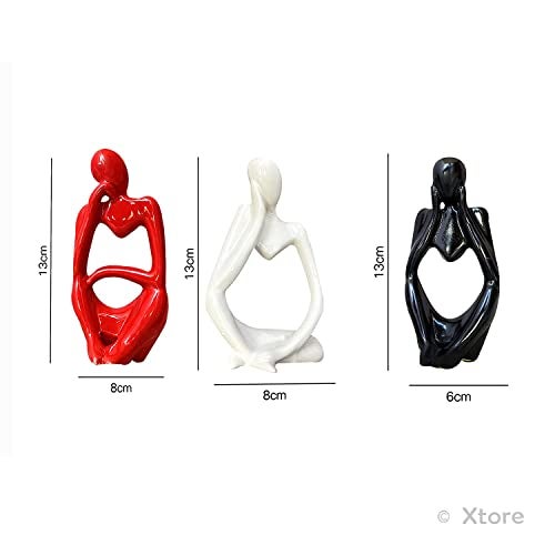 Xtore Thinker Decoreative Statues for Home Decor (Pack of 3, Black, Red & White) - Image 4