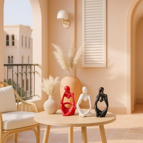 Xtore Thinker Decoreative Statues for Home Decor (Pack of 3, Black, Red & White) - Image 1